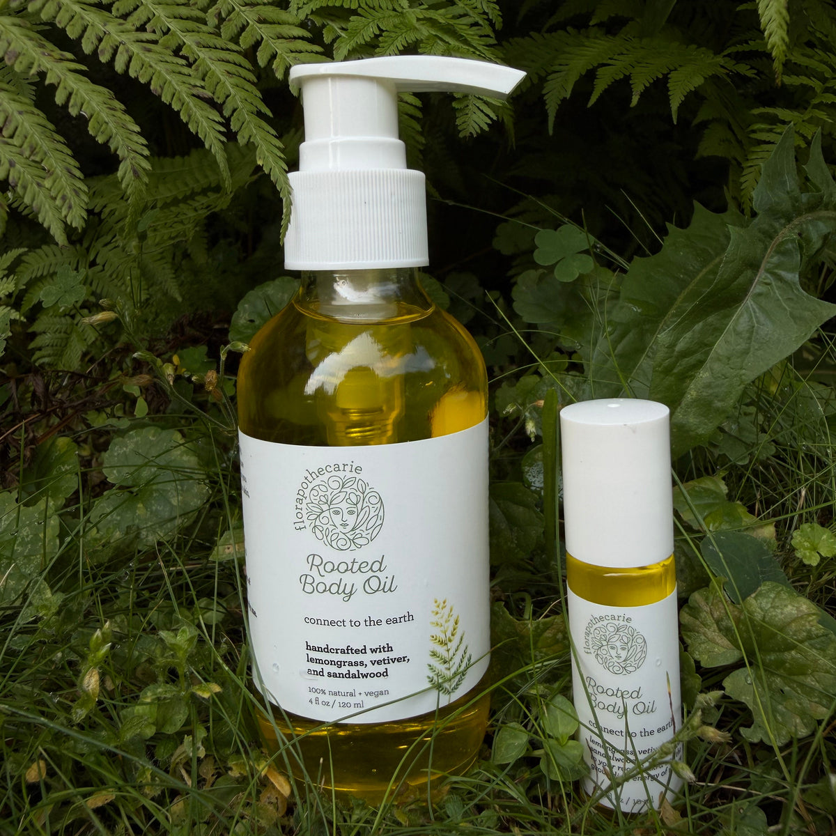 Rooted Body Oils 4oz pump and roller-ball by florapothecarie