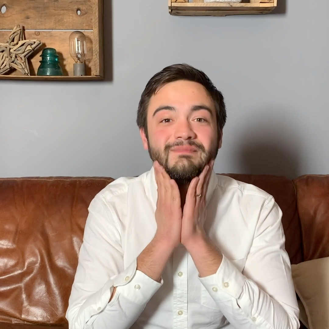 Theo demonstrates how to apply our Bergamot + Orange Beard Oil.